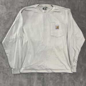 Carhartt Pocket Graphic Long Sleeve T Shirt Mens Medium Loose Fit Beige